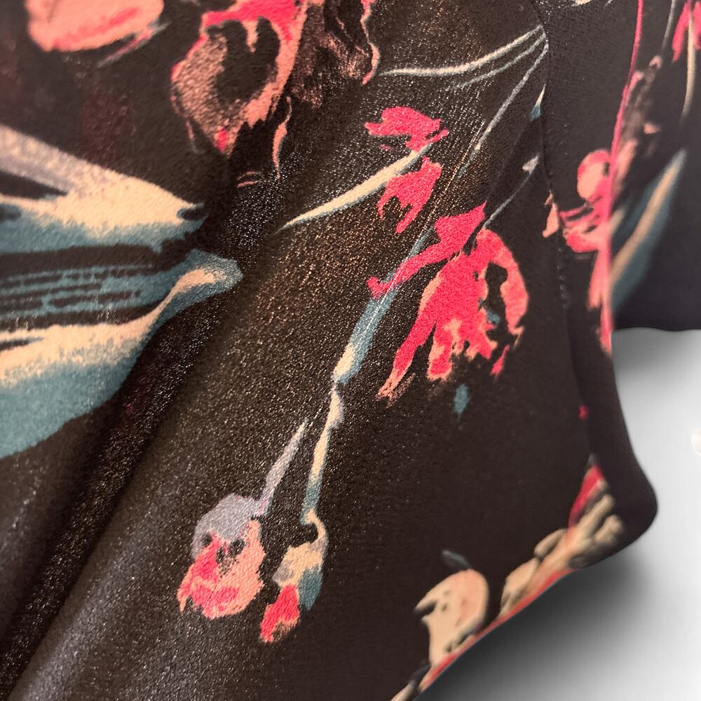 Leith Sleeveless Tropical Floral Flutter Hem Shift Mini Dress Black Small - Picture 8 of 9